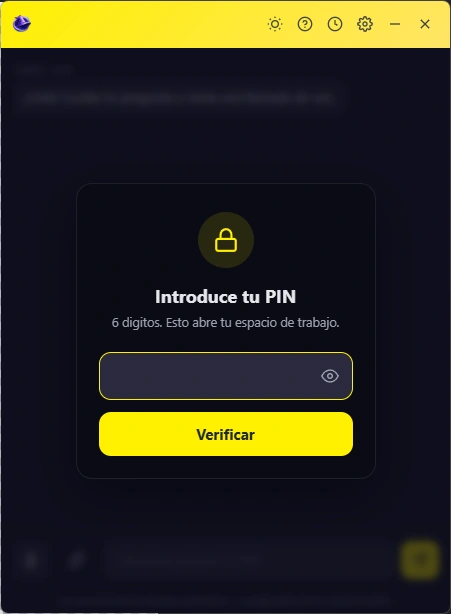 Pantalla de PIN en la app de escritorio CallMerlin