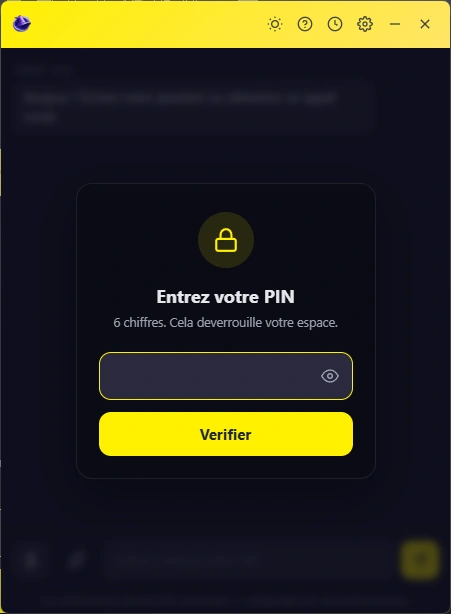 Écran de saisie PIN dans l'application desktop CallMerlin