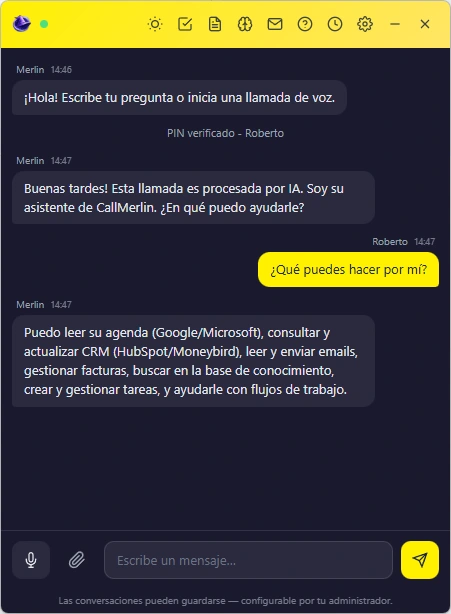 App de escritorio CallMerlin con chat