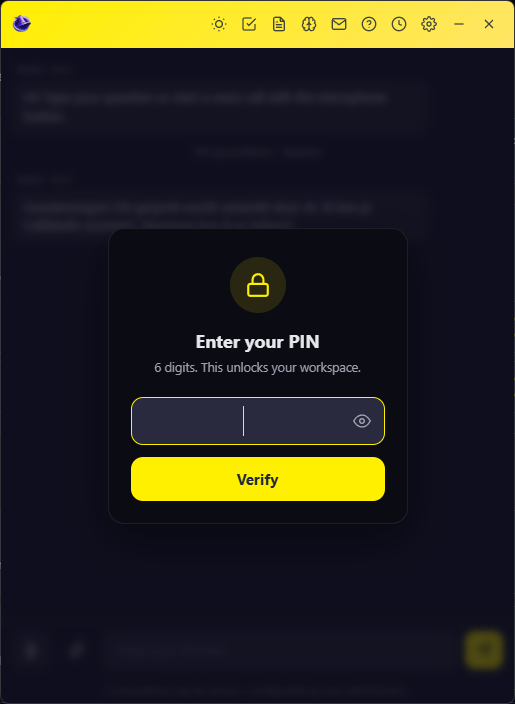 PIN entry screen in the CallMerlin desktop app