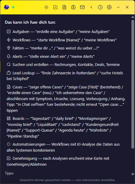 Funktionsübersicht in der CallMerlin Desktop-App