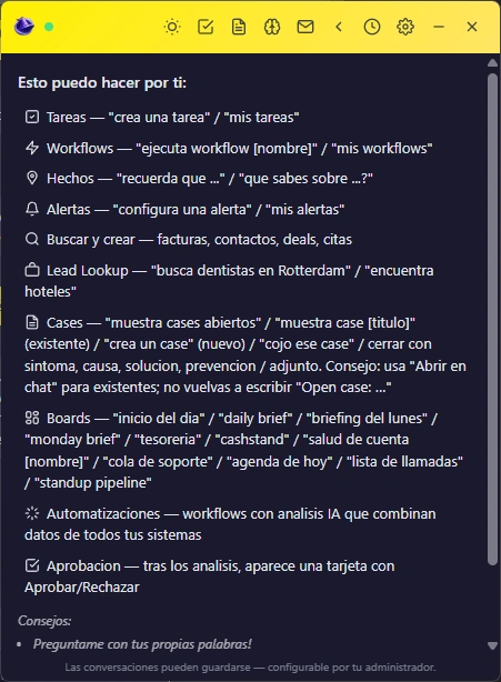 Resumen de funciones en la app de escritorio CallMerlin