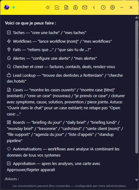 Aperçu des fonctionnalités dans l'application desktop CallMerlin
