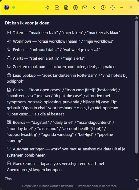 Overzicht van mogelijkheden in de CallMerlin desktop-app